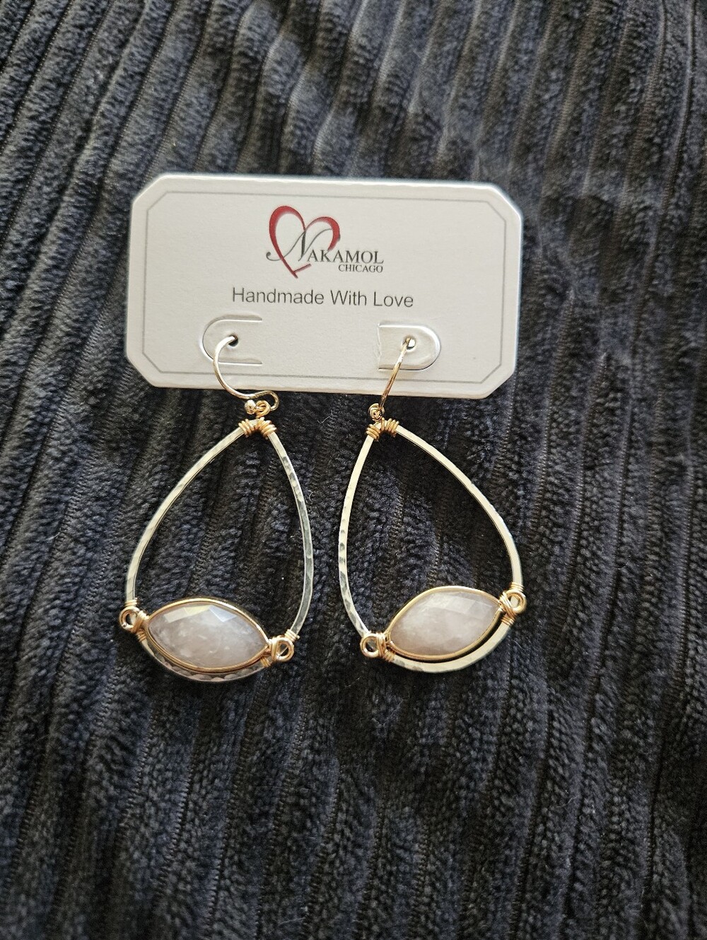 Nakamol Gold Teardrop Earrings with Cream Stone